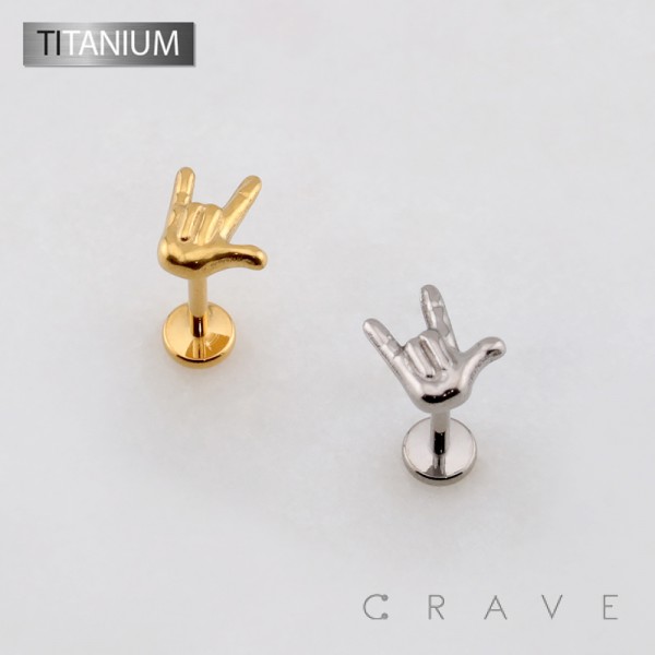 3D ROCK ON SIGN OF THE HORNS TOP THREADLESS PUSH IN ASTM F136 IMPLANT GRADE TITANIUM LABRET SET